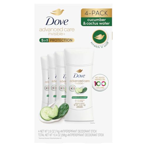 Dove Advanced Care Invisible+ Antiperspirant Deodorant Stick, Cucumber and Cactus Water, 2.6 oz, 4 ct Beauty and Personal Care Dove