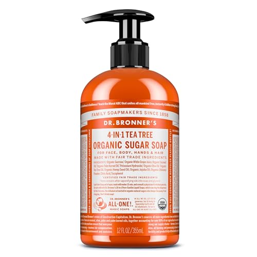 Dr. Bronner's Organic Sugar Soap (Tea Tree, 12 Ounce) - Made with Regenerative Certified Organic Oils, Sugar & Shikakai Powder, 4-in-1 Use: Hands Beauty & Personal Care Dr. Bronner's