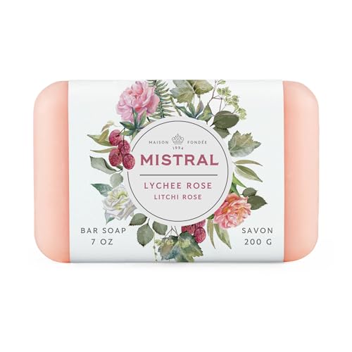 Mistral Classic French Bar Soap, Lychee Rose, 7 oz - Triple-Milled Luxury Natural Soap with Organic Shea Butter & Olive Oil | Long-Lasting Beauty & Personal Care Mistral