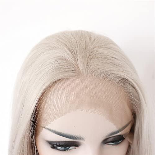xiweiya Long Straight Silver Platinum Blonde Lace Front Lace Wigs Synthetic Ash Blonde Straight Heat Resistant Fiber Wigs Middle Parting Wig for Women