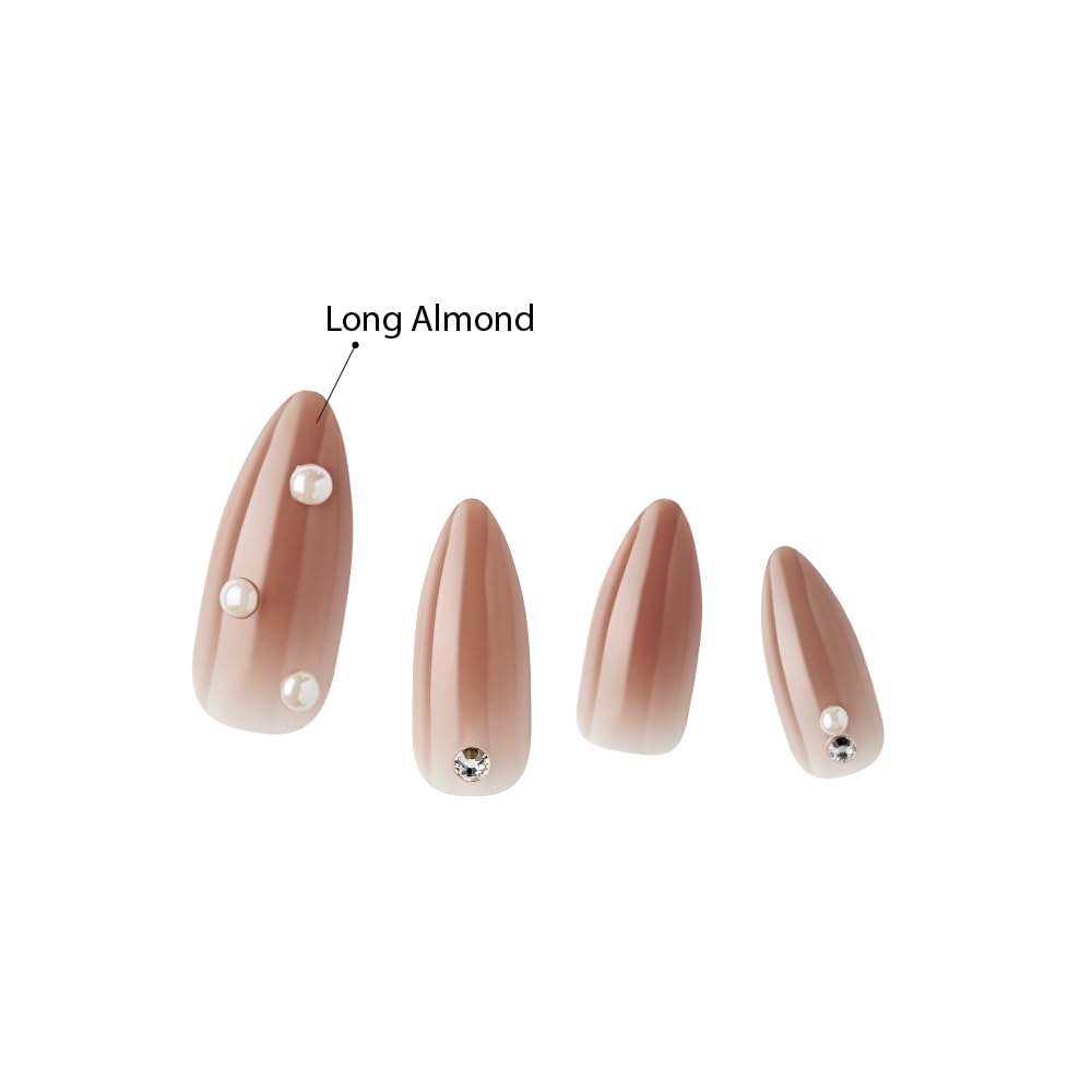 KISS False Nails Kit, Bare but Better Ready to Wear Sculpted Nails, Stick and Glue Included, Long Length, Almond Shape with Pearl Rhinestones