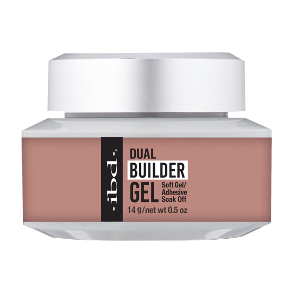 IBD Dual Builder Gel - Soft Gels and Adhesive Soak Off for Artificial Nail Extension, Professional Manicure Sculpting and Overlays, Warm Nude, 0.5 oz