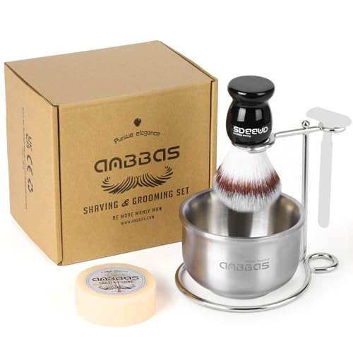 Anbbas Synthetic Badger Shaving Brush,Stainless Steel Shaving Razor and Brush Stand and Lathering Foam Bowl,3.5 oz Natural Shaving Soap Puck Refill Beauty and Personal Care Anbbas