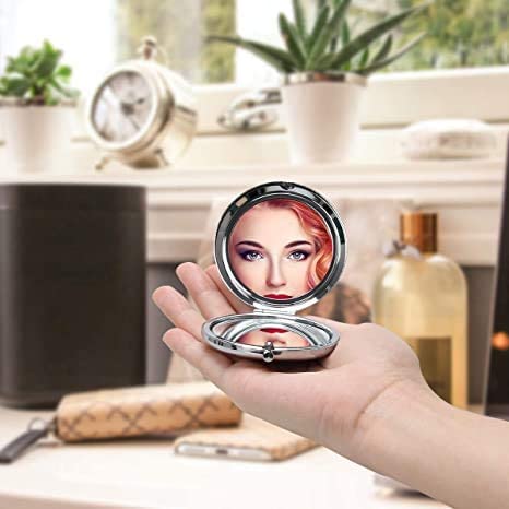 mpowtech Blue Magnifying Compact Mirror for Purse - 1x/2x Magnification Travel Makeup Mirror,Small Flower Pocket Mirrors,Handheld 2-Sided Portable Beauty & Personal Care mpowtech