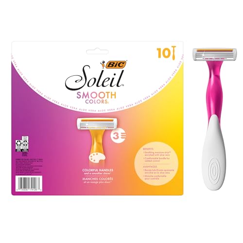 BIC Soleil 3 Colors Women's Disposable 3 Blade Razors, Colorful Handles and Moisture Strip, 10-Pack Beauty and Personal Care BIC