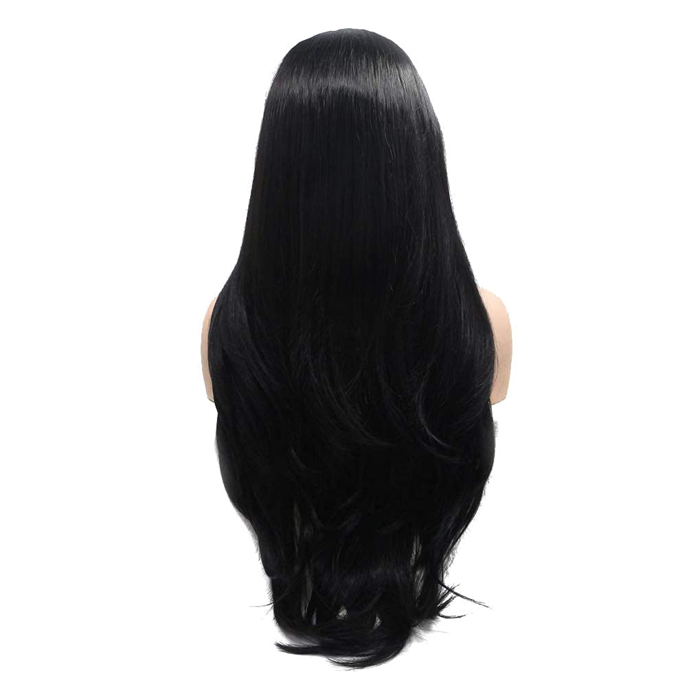 variouswig Black Natural Lace Front Synthetic Wigs High Temperature Soft Hair Natural Looking Daily Party Wear Full Wig Heat Resistant Fiber Hair