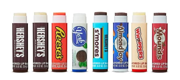 Hershey Flavored Lip Balm Gift Set - 8 Count Candy-Inspired Lip Care - Includes Reese’s, York, S’mores & More - Fun Gift for Birthdays, Holidays Beauty and Personal Care Taste Beauty