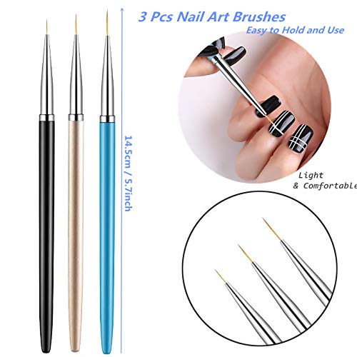 3PCS Nail Art Liner Brushes, UV Gel Painting Acrylic Nail Design Nylon Brush, Nail Painting Drawing Pens (7/9/11mm) Beauty & Personal Care SQULIGT