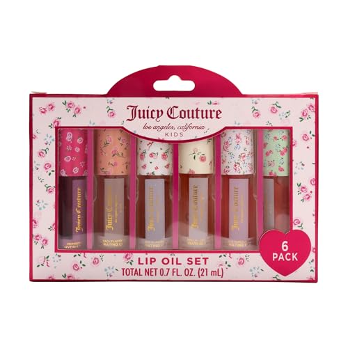 Juicy Couture Kids Hydrating Lip Oil Set, 6 Pack Floral Tubes, Tinted Lip Oil Gift Set for Girls and Tweens Beauty & Personal Care Juicy Couture