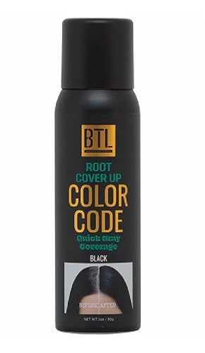 BTL Color Code Temporary Hair Color Spray-On! Vibrant & Easy to Wash | Fast Drying (3oz/80g) (Root Cover Up (Black), 3oz/80g) Beauty & Personal Care BTL Professional