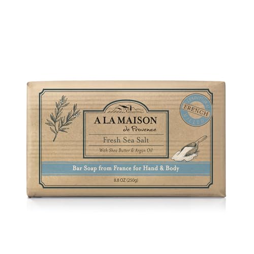 A LA MAISON Fresh Sea Salt Bar Soap - Triple French Milled Natural Moisturizing Hand Soap Bar (1 Bar of Soap, 8.8 oz) Beauty & Personal Care A LA MAISON