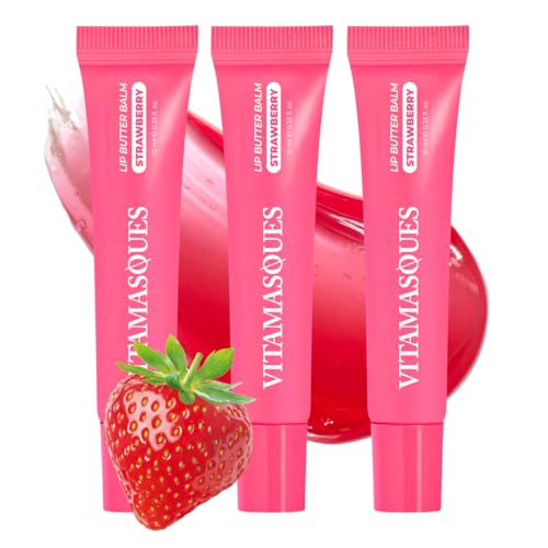 Vitamasques Lip Butter Balm Strawberry Pack of 3, Korean Lip Balm - Peptide Lip Treatment - Lip Balm Hydrating - Light Tinted Lip balm - Made in Korea Beauty and Personal Care Vitamasques