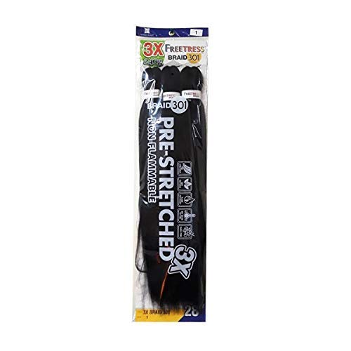 Freetress Synthetic Braids - 3X Pre-Stretched Braid 301 28 Inch (Color:1B Off Black, Pack of 6)
