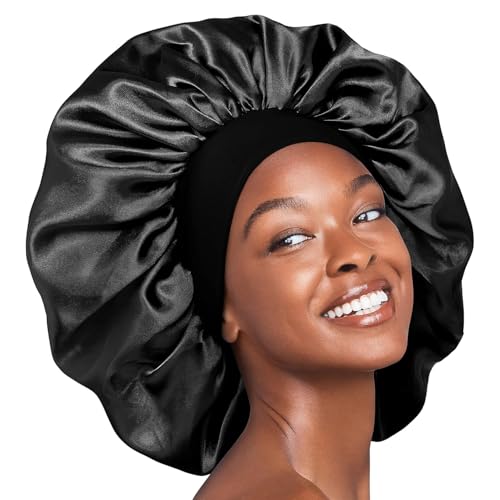 Red by Kiss Reversible Silky Satin Hair Cap Hair Bonnet with Wide Edge Double Wear Cap, Super Jumbo (Black) Beauty and Personal Care Red by Kiss