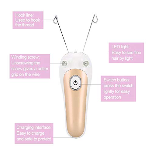 Electric Hair Remover, Ladies Beauty Epilator Trimmer Cotton Threading Hair Shaver Faces Delicate Device Depilation for Body Pull Hair Removal Beauty and Personal Care ZJchao