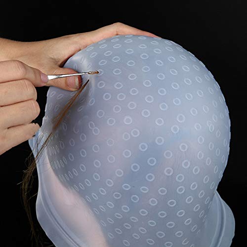 Reusable Silicone Hair Coloring Highlighting Cap Hair Dyeing Cap with Metal Hook for Hair Salon Tools Hairdressing Highlighting Kit (White) Beauty & Personal Care Petiy Beauty