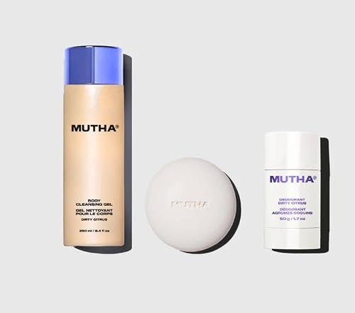 MUTHA Dirty Citrus Bath Bundle - Body Cleansing Gel, Nudist Exfoliating Body Bar, and Deodorant Beauty & Personal Care MUTHA