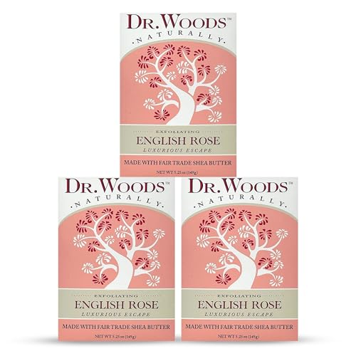 Dr. Woods English Rose Bar Soap with Organic Shea Butter - Pure Rose Scented Soap for Men and Women, Moisturizing and Exfoliating - 5.25 Oz (Pack Beauty & Personal Care Dr. Woods