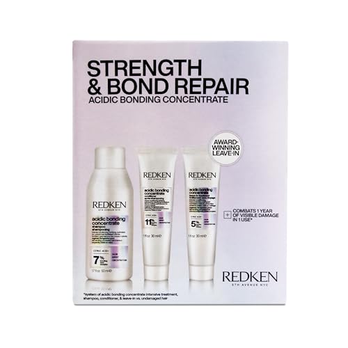 Redken Acidic Bonding Concentrate Mini Kit - Strengthening Shampoo, Conditioner & Leave In Treatment for Damaged Hair, Reduces Breakage & Split Ends Beauty & Personal Care Redken