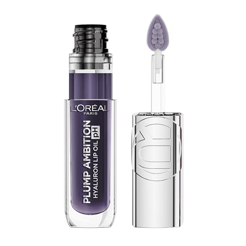 L'Oreal Paris Plump Ambition pH Hyaluron Lip Oil, Color Shifting Lip Tint with 24HR Hydration, Volumizing Shine and Lasting Color, 090 pH Berry Noir