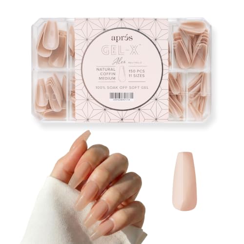 Apres Neutrals Gel-X Alex Box Of Nail Tips, 11 Sizes 00-9, Soft Gel Nail Tip Box, Nail Extensions (150pcs) (Natural Coffin Medium, 150pcs)