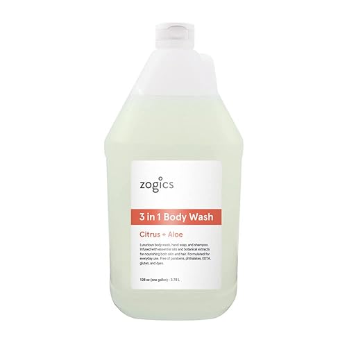 Zogics 3-in-1 Body Wash - Body Soap, Shampoo, and Hand Soap Liquid Refill All-in-One, Hydrating Plant-Based Formula, Refreshing Citrus + Aloe Scent (1 Beauty & Personal Care Zogics