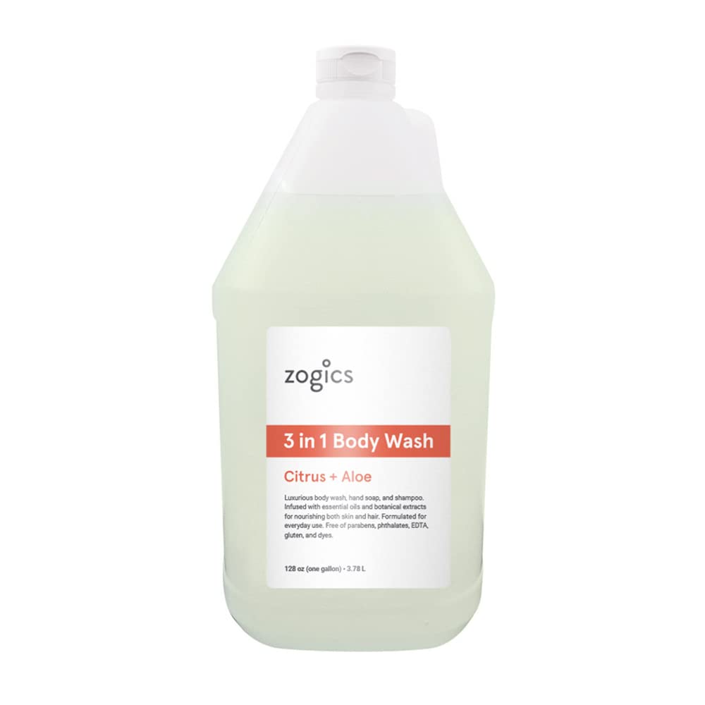 Zogics 3-in-1 Body Wash - Body Soap, Shampoo, and Hand Soap Liquid Refill All-in-One, Hydrating Plant-Based Formula, Refreshing Citrus + Aloe Scent (1 Beauty & Personal Care Zogics