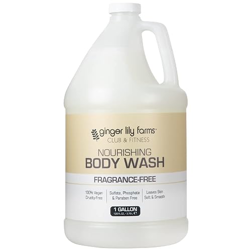 Ginger Lily Farms Club & Fitness Nourishing Body Wash, 100% Vegan & Cruelty-Free, Bath & Shower Gel for Men and Women, Fragrance Free, 1 Gallon (128 Beauty & Personal Care Ginger Lily Farms