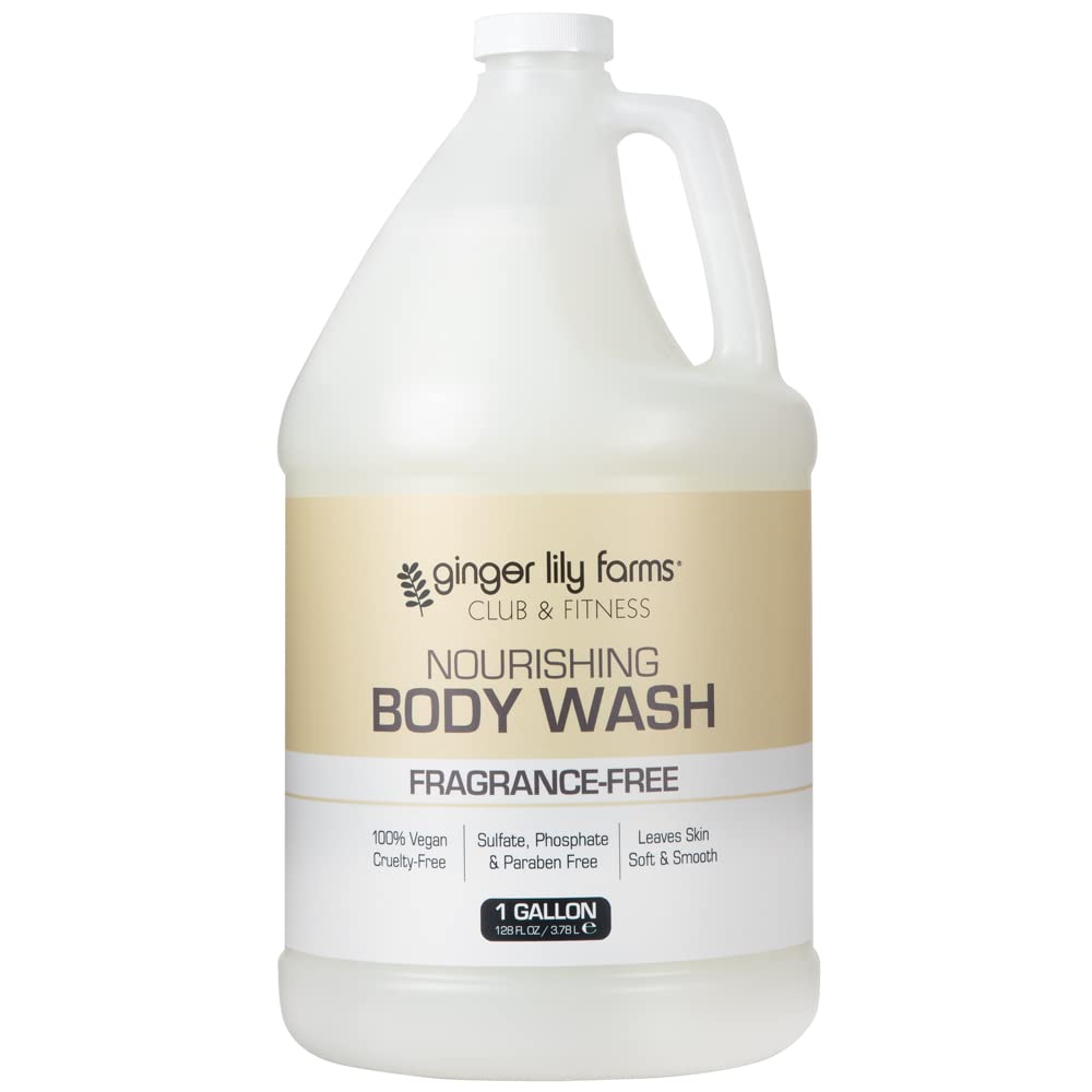 Ginger Lily Farms Club & Fitness Nourishing Body Wash, 100% Vegan & Cruelty-Free, Bath & Shower Gel for Men and Women, Fragrance Free, 1 Gallon (128 Beauty & Personal Care Ginger Lily Farms