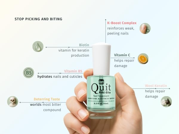 duri Quit Anti Bite, Stops Nail and Cuticle Biting and Sucking, Bitter Taste, Nail Care, for Ages 3+ (0.3 fl.oz. 10 ml.)