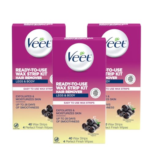 Veet Leg and Body Hair Remover Cold Wax Strips, 40 ct (Pack of 3) Beauty & Personal Care Veet