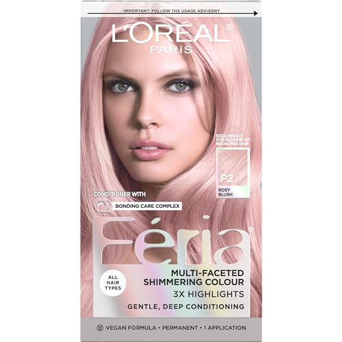 L'Oreal Paris Feria Multi-Faceted Shimmering Permanent Hair Color, P2 Rosy Blush (Smokey Pink), Pack of 1 Hair Dye Kit