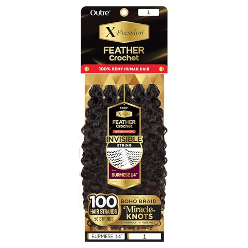 Outre X-Pression 100% Remy Human Feather Crochet Braid - Human Crochet Burmese 14" (JET BLACK 1)