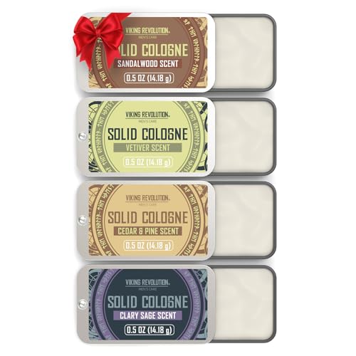 Viking Revolution 4 Pack Mens Solid Colognes 0.5 Oz - Men Solid Perfume with Cedar Wood, Clary Sage, Vetiver, Sandalwood Cologne for Mens - Travel Beauty & Personal Care Viking Revolution