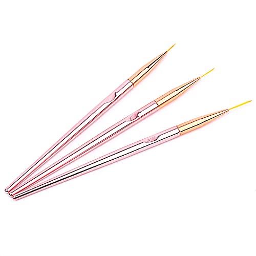 FULINJOY 3 Pcs Rose Gold Nail Art Liner Brushes Set, UV Gel Acrylic Application Nail Pens Nail Art Designs Tools(7mm/9mm/11mm) Beauty & Personal Care FULINJOY