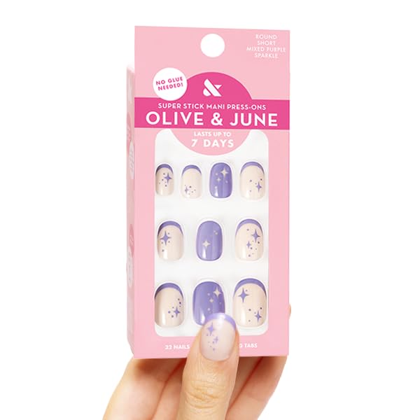 Olive & June Super Stick Press-On Nails, Mixed Purple Sparkle