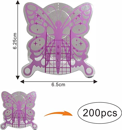 VNC 200Pcs Nail Form Extension Sticker Pruple Bufferfly Shape Nail Art Guide Form Acrylic Tips UV Gel Extension Stickers Guide Stencil Manicure Tools Beauty & Personal Care VNC