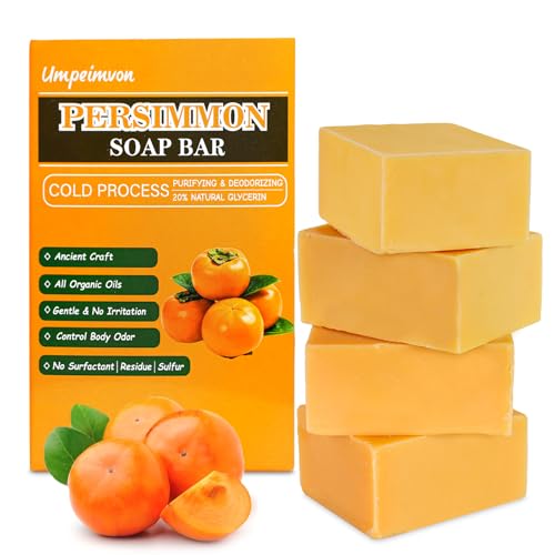 Umpeimvon 4 Pack Persimmon Soap for Body Odor, Natural Deodorant Persimmon Soap for Old People Smell, Handmade For Sensitive Skin, Cold Process Beauty & Personal Care Umpeimvon