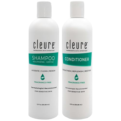 Cleure Shampoo and Conditioner Set Sulfate Free, Fragrance Free for Sensitive Skin - Volumizing Shampoo & Hydrating Conditioner (12 Oz each, Pack Beauty & Personal Care Cleure