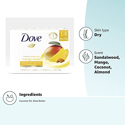 Dove Beauty Bar With Mango Butter 14 Bars To Moisturize Dry Skin More Moisturizing Than Bar Soap 3.75 oz Beauty & Personal Care Dove