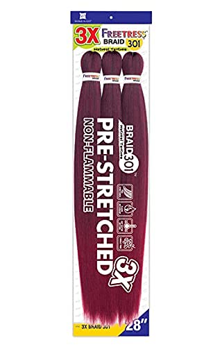 FREETRESS Synthetic Braids - 3X Pre-Stretched Braid 301 28 Inch (Color:PURPLE, Pack of 4)