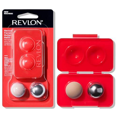 Revlon Oil Absorbing & Cooling Facial Roller Refill Pack with Volcanic & Stainless Steel Stones in Storage Case, Eco-Friendly, Easy to Clean, 1 count Beauty & Personal Care REVLON