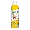 Alba Botanica Sunscreen Spray for Face and Body, Broad Spectrum SPF 15 Sunscreen, Hawaiian Coconut, Water Resistant and Biodegradable, 5 fl. oz. Beauty & Personal Care Alba Botanica