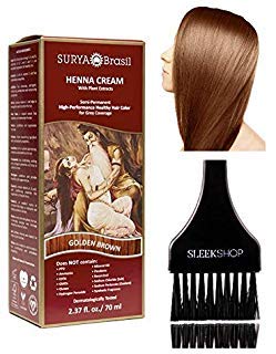 Surya Brasil All Natural HENNA Hair Color CREAM Plant Extracts, Semi-Permanent for Grey Coverage (with Brush) Brazil (GOLDEN BROWN) Beauty & Personal Care Surya Brasil