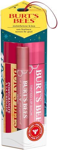 Burt's Bees Mistletoe Kiss Pink, Pomegrante, Peony, Hibiscus Lip Balm and Shimmer Holiday Collection Gift Set of 3-1 Count Beauty and Personal Care Burt's Bees