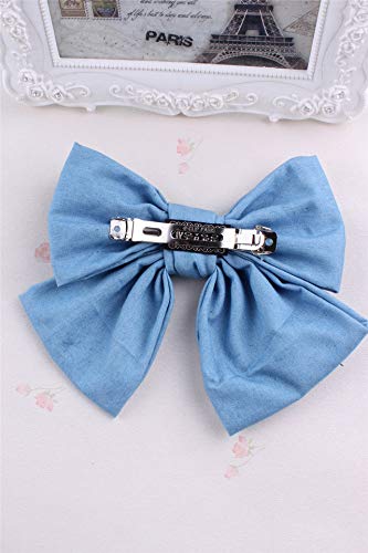 Blue Denim Hair Clip Pin Bow Girls Blue Jeans HairClip Girls Large Bows HairPin BW01 (Light Blue) Beauty & Personal Care BBTDIN