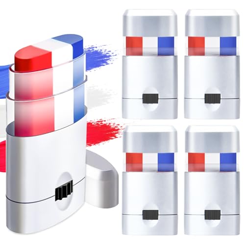 4 Pack Red White Blue Face Paint, USA Flag Color Stripe Stick, Patriotic Face Body Painting for Sports Parties, 4th of July, Parades Accessories Beauty & Personal Care Geodurn
