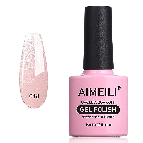 AIMEILI Soak Off U V LED Gel Nail Polish, Hema Free, Cruelty Free, Vegan Nail Art - Sparkle Grapefruit (018) 10ml Beauty & Personal Care AIMEILI