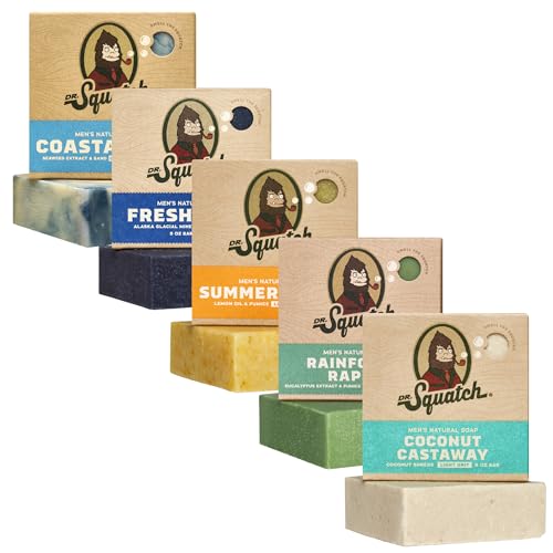 Dr. Squatch Natural Men’s Bar Soap - Cold Process Body Soap Bar with Natural Oils - Gifts for Men - Summer Citrus, Coconut Castaway, Fresh Falls Beauty & Personal Care Dr. Squatch