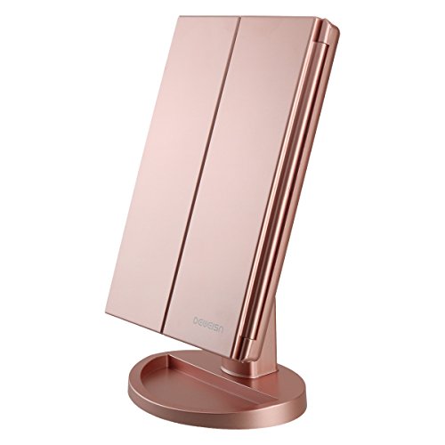 deweisn Dresser Mount Tri-Fold Lighted Vanity Mirror with 21 LED Lights, Touch Screen and 3X/2X/1X Magnification, Two Power Supply Modes Make Up Beauty and Personal Care deweisn Default Title
